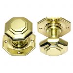 Octagonal Polished Brass Mortice Knob Set Half sprung PB2004)